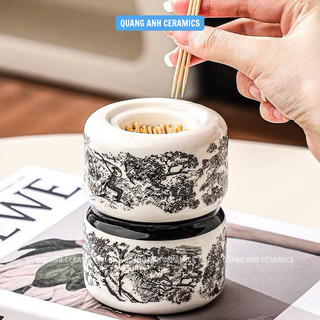 Lọ tăm sứ phong cách Châu Âu MUEN STYLE sang trọng | Ống cắm tăm bông đa năng | Lọ tăm sứ có nắp đậy