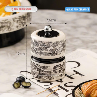 Lọ tăm sứ phong cách Châu Âu MUEN STYLE sang trọng | Ống cắm tăm bông đa năng | Lọ tăm sứ có nắp đậy