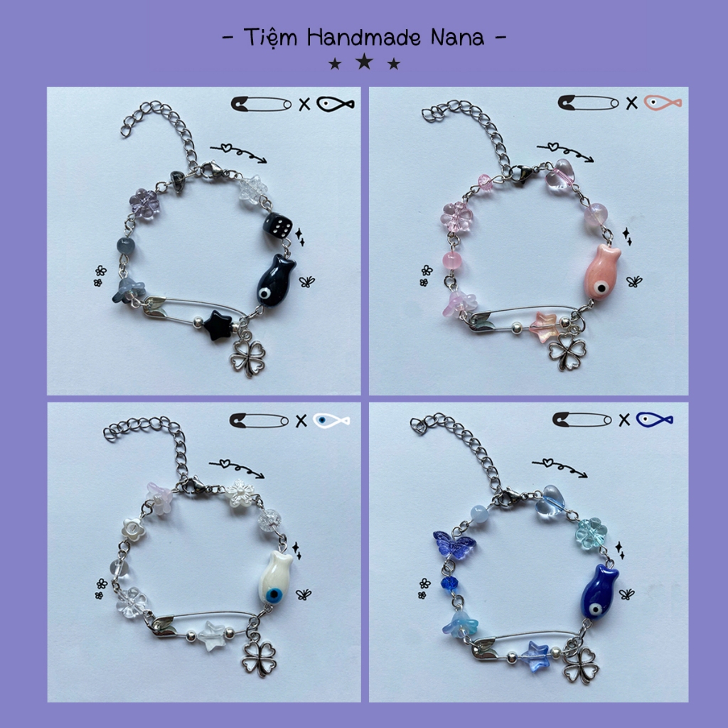 Vòng tay safety pin phối cá mắt quỷ evil eye fish phong cách y2k ...