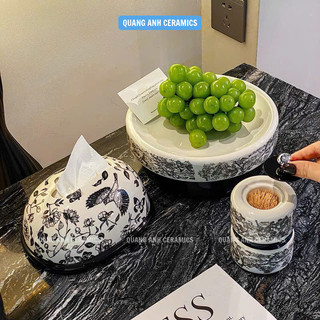 Đĩa đựng trái cây, bánh kẹo, đồ ăn nhẹ | Khay hoa quả sứ cao cấp phong cách Châu Âu | Lọ tăm sứ MUEN