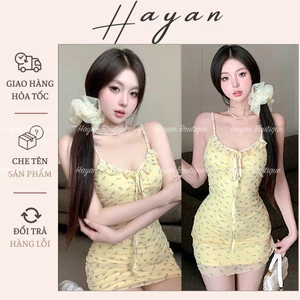 HT188b Váy ngủ cotton hoa nhí co dãn ren bèo,đồ ngủ nữ cute dễ thương gợi cảm HT188b