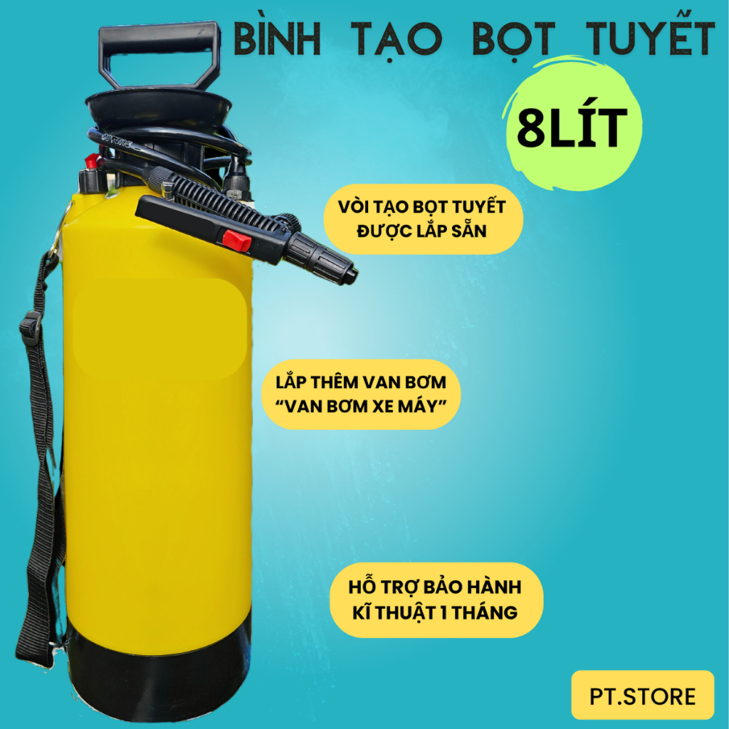 BÌNH TẠO BỌT TUYẾT RỬA XE CẦM TAY 8L - ĐÃ GẮN VÒI TẠO BỌT - GẮN VAN BƠM HƠI