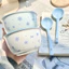 sét 2 bát + 2 thìa hình nơ bông tuyết xanh quà tặng dễ thương , bát ăn cơm sang xịn