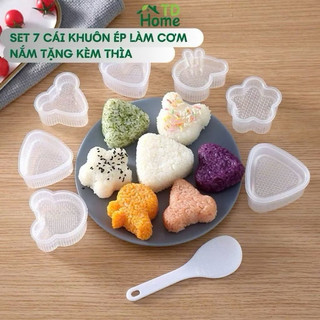 Bộ 7 Chi Tiết + Kèm Thìa Khuôn làm cơm, khuôn ép cơm Onigiri cho bé ăn ngon 🌸🌸🌸