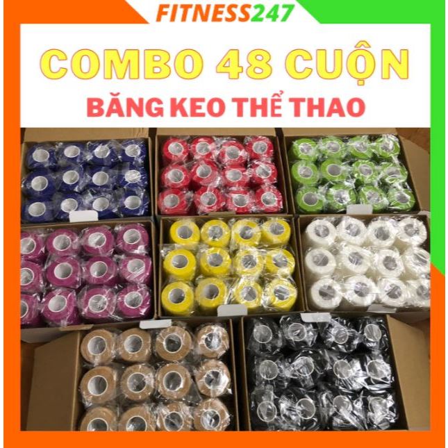 Combo 48 24 Băng cuốn thể thao tự dính, Băng dán cổ tay, cổ chân thể thao chất liệu vải chống chấn thương bảo vệ cơ khớp