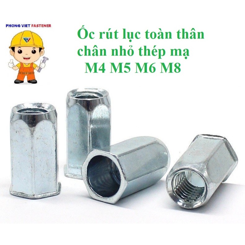 (Thép mạ) 10 cái M4-M8 Ốc tán rút lục toàn thân chân nhỏ M4,M5,M6,M8 ...
