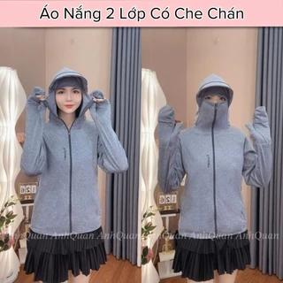 Áo Khoác Chống Nắng Nữ 2 Lớp Che Trán,Che Tay Vải Muối Tiêu Dày Dặn,Chống Tia UV,Co Giãn 4 Chiều