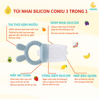 Túi Núm Nhai Ăn Dặm Silicone Chống Hóc Cho Bé, Gặm Nướu Mềm Tập Ăn Trái Cây Gồm 3 Sizes S M L Cho Trẻ Từ 4 Tháng Tuổi