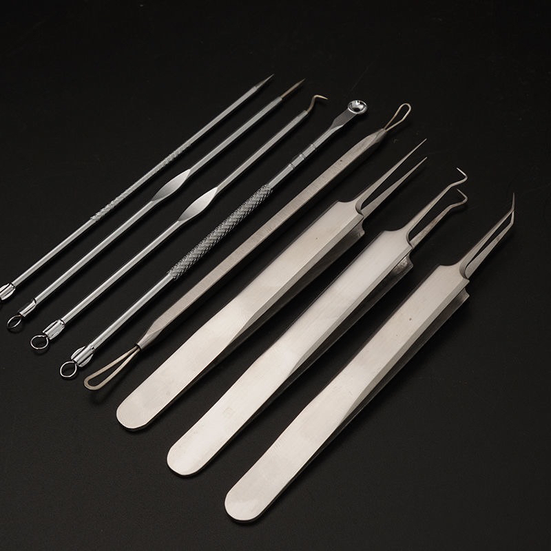 Bộ dụng cụ lấy mụn chuyên nghiệp, nặn mụn đầu đen, mụn bọc - Thép không gỉ, lựa chọn 8 hoặc 5 món tiện lợi"