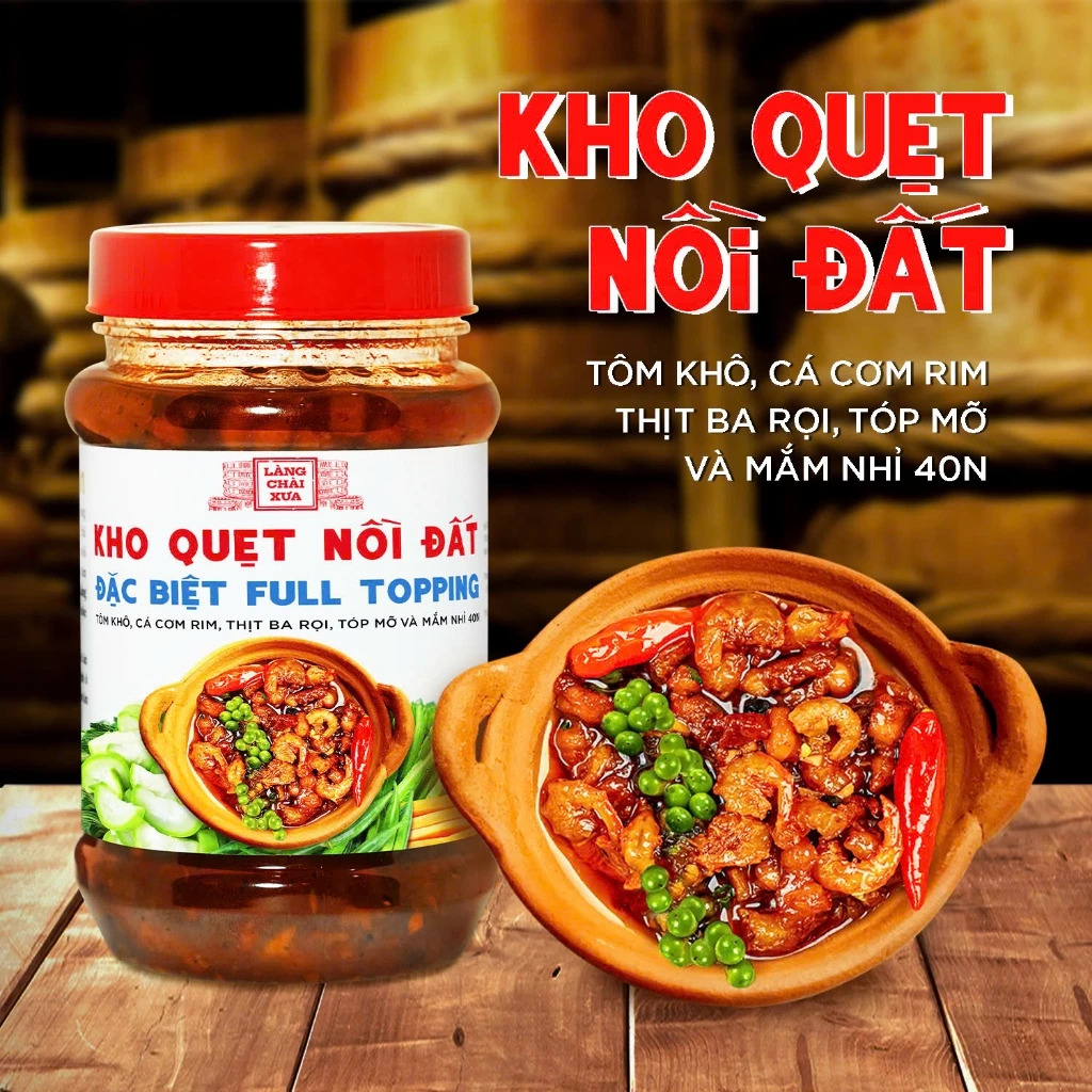 Kho quẹt nồi đất Làng Chài Xưa 250g thơm ngon đặc biệt full topping tôm khô, cá cơm rim, thịt ba rọi