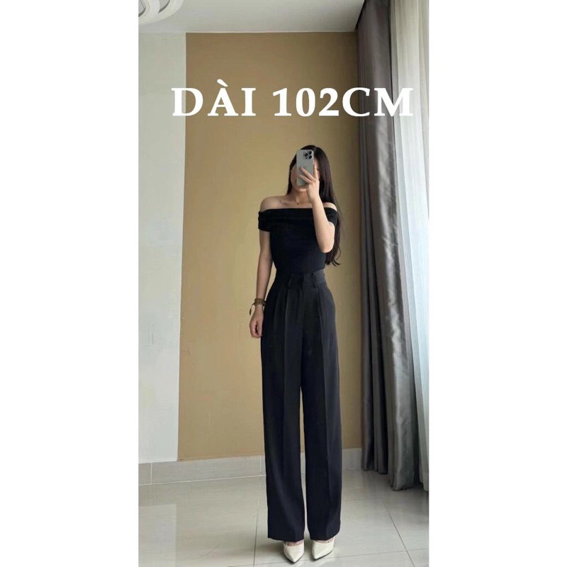 Quần Tây Ống Suông Nữ Lưng Cao 1 Khuy Chất Gold Nhật Mềm Rũ Tôn Dáng dài 102cm