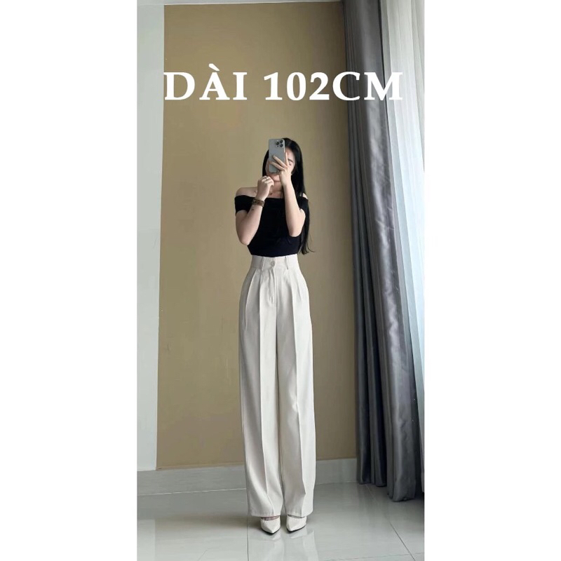 Quần Tây Ống Suông Nữ Lưng Cao 1 Khuy Chất Gold Nhật Mềm Rũ Tôn Dáng dài 102cm