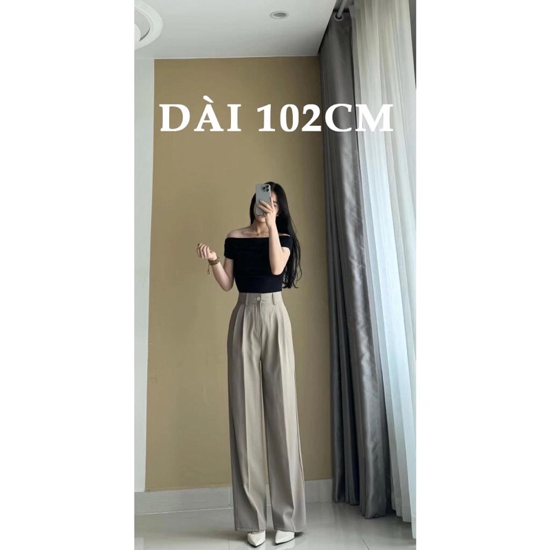 Quần Tây Ống Suông Nữ Lưng Cao 1 Khuy Chất Gold Nhật Mềm Rũ Tôn Dáng dài 102cm