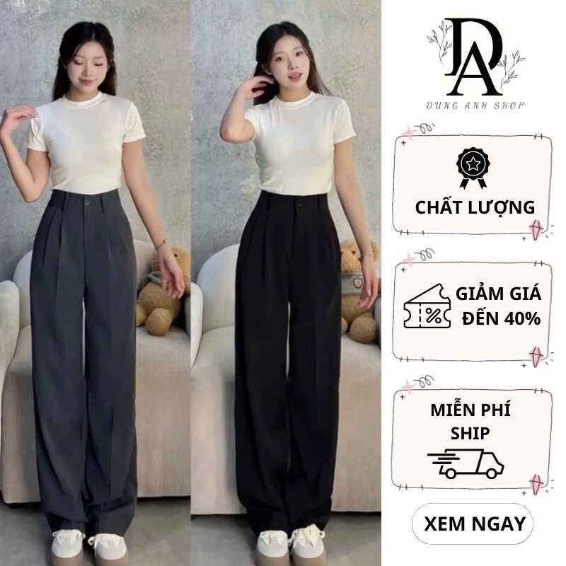 Quần Tây Ống Suông Nữ Lưng Cao 1 Khuy Chất Gold Nhật Mềm Rũ Tôn Dáng dài 97cm