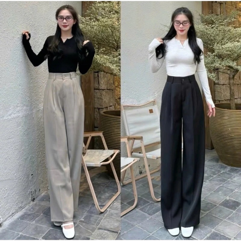 Quần Tây Ống Suông Nữ Lưng Cao 1 Khuy Chất Gold Nhật Mềm Rũ Tôn Dáng dài 97cm