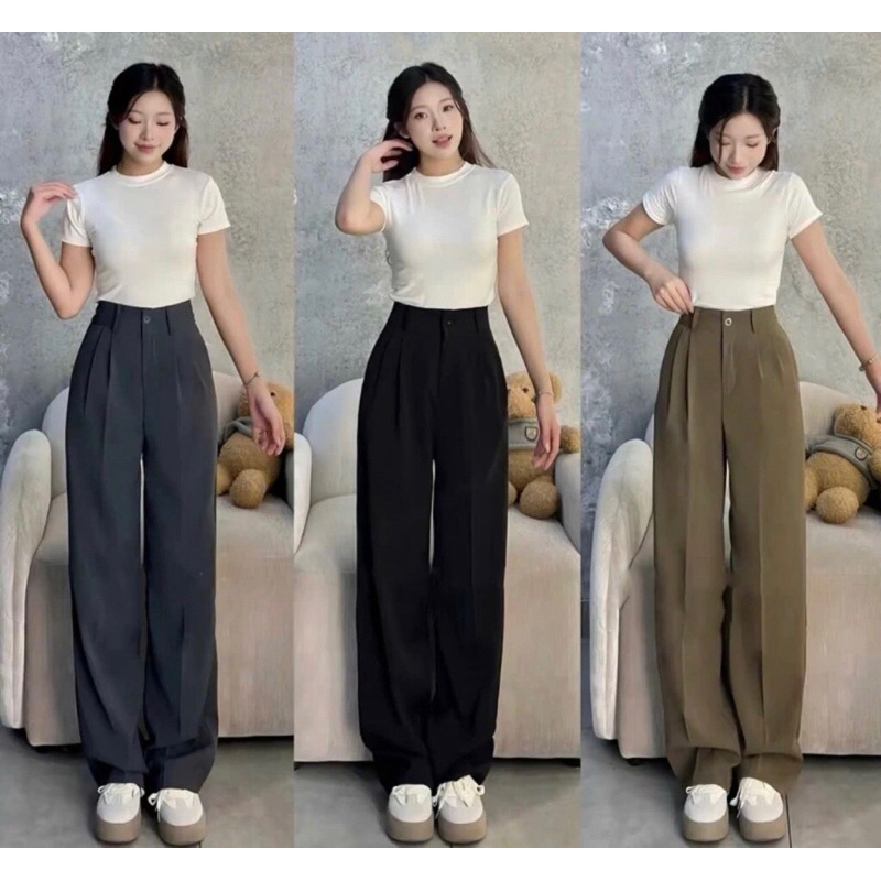 Quần Tây Ống Suông Nữ Lưng Cao 1 Khuy Chất Gold Nhật Mềm Rũ Tôn Dáng dài 102cm