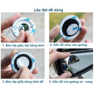 Set 2 Gương Chiếu Hậu Tròn Nhỏ Xoay 360 Độ Chống Điểm Mù Cho Xe Hơi - Gương ko viền 3R-057