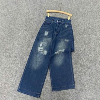 Quần jeans bigsize nữ ống suông rách gối chất dày dặn phong cách thời trang năng động trẻ trung dễ phối đồ Q503
