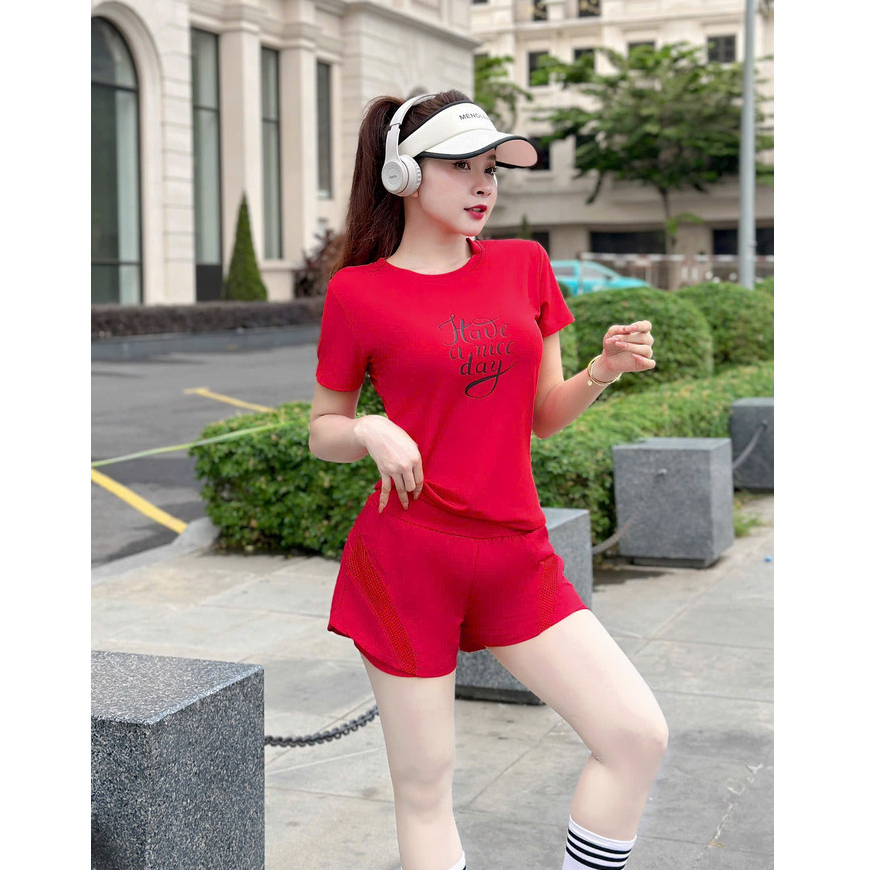 Bộ thể thao HM09 tập erobic, gym , chạy bộ , đánh bóng .... áo thun + quần gió 2 lớp