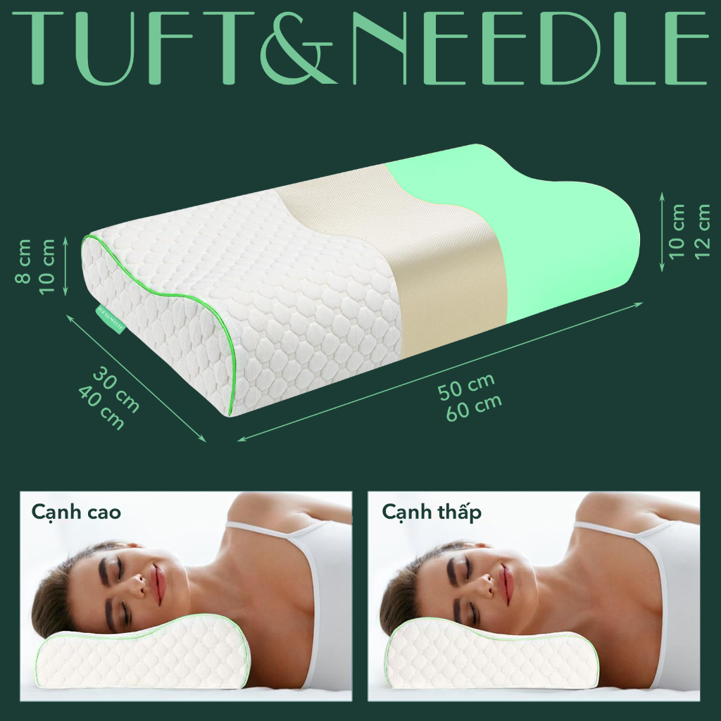 Gối Công Thái Học TUFT & NEEDLE, Memory Foam Tỷ Trọng Cao, Chống Đau Cổ Vai Gáy, Hạn Chế Ngáy Ngủ