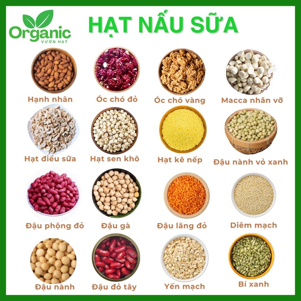 Các Loại Hạt Nấu Sữa Hữu Cơ, Hạt Dinh Dưỡng Cao Cấp 500gr Chuẩn Eat Clean Ăn Dặm Cho Bé