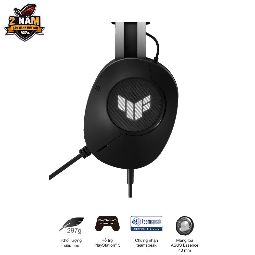 Tai nghe gaming có dây Asus TUF Gaming H1 Gen II, âm thanh vòm ảo 7.1, micrô được chứng nhận TeamSpeak