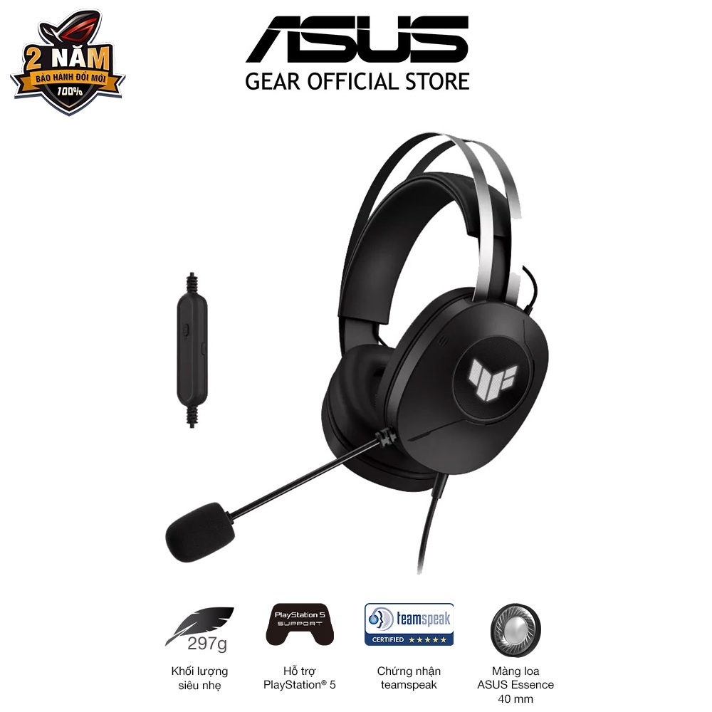 Tai nghe gaming có dây Asus TUF Gaming H1 Gen II, âm thanh vòm ảo 7.1, micrô được chứng nhận TeamSpeak