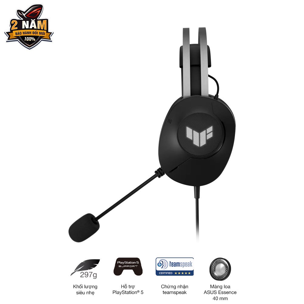Tai nghe gaming có dây Asus TUF Gaming H1 Gen II, âm thanh vòm ảo 7.1, micrô được chứng nhận TeamSpeak