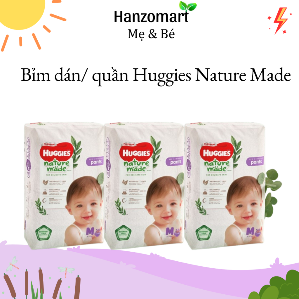 Bỉm Huggies Platinum Nature Made Size NB60/S82/M64/L54/XL44/XXL36