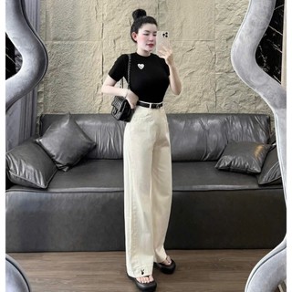 Set bộ thời trang Nữ thiết kế đơn giản dễ mặc áo thun in dáng croptop tay ngắn mix quần dài kaki ống đứng (KÈM ĐAI)