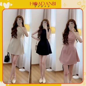 Váy cổ yếm dáng ngắn xòe chất chéo hàn quốc, Đầm váy sát nách tiểu thư siêu xinh Hoadanbistore