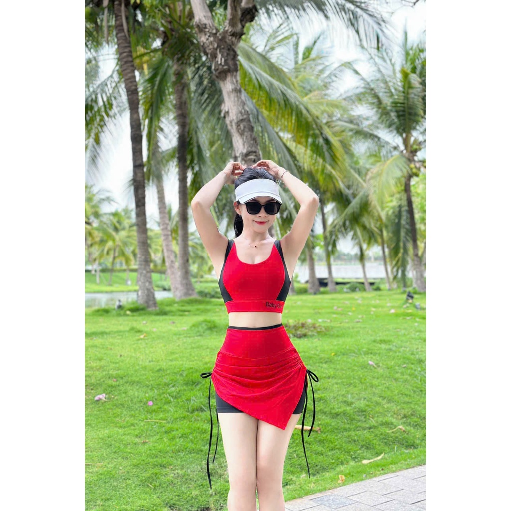 Bộ váy thể thao tập gym, yoga, aerobic, đi bơi .. Bv98 vạt váy chéo, phối màu siêu xinh