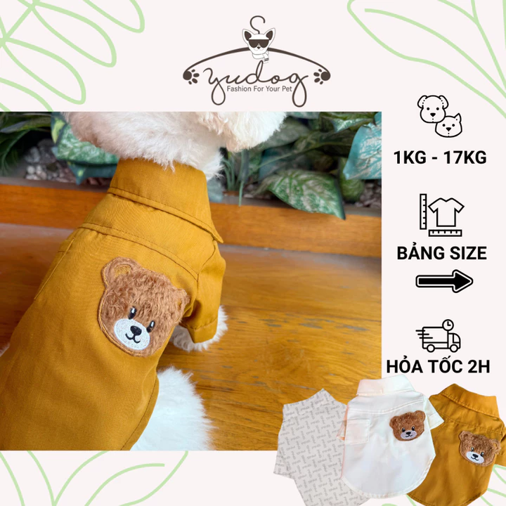 Sơ mi trắng cổ trụ cho chó mèo - đồ chó mèo - quần áo thú cưng yudog