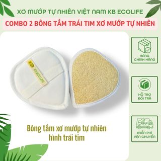 COMBO 2 BÔNG TẮM TRÁI TIM KB Ecolife xơ mướp tự nhiên an toàn và dưỡng ẩm cho da tẩy tế bào chết