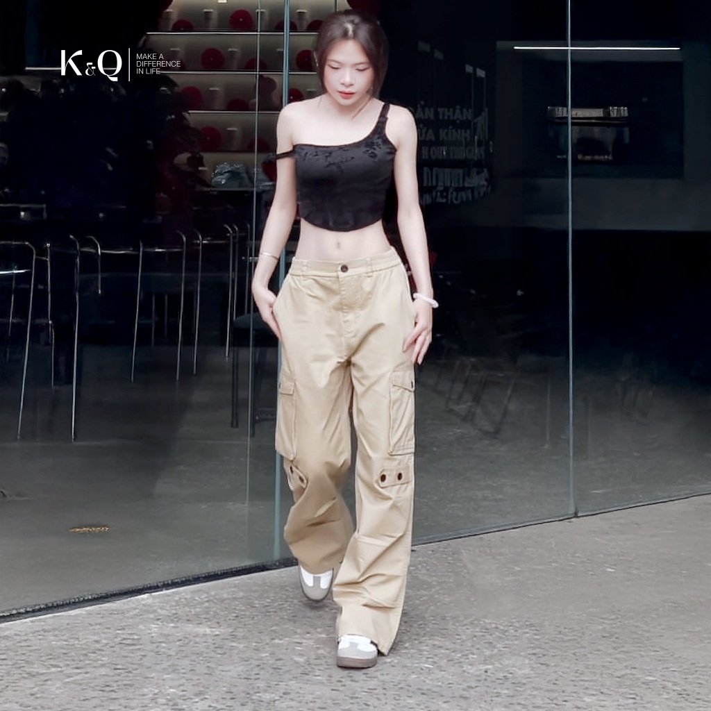 Ảnh Quần Cargo Nữ Kaki Túi Hộp Ống Rộng 100% Cotton Mềm | KQSTYLING WIDE 1
