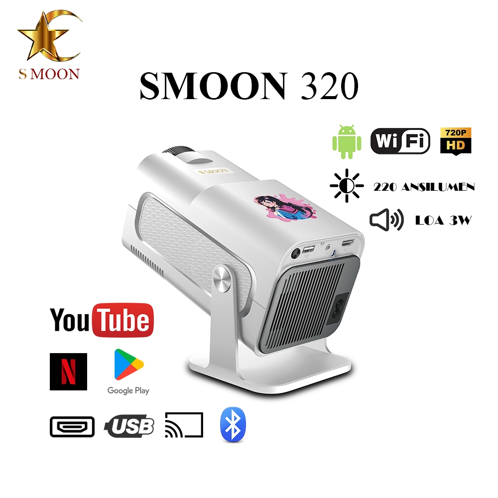 SMOON 320 Máy Chiếu Văn Phòng LCD WIFI Bluetooth Đa Dụng HD 720P