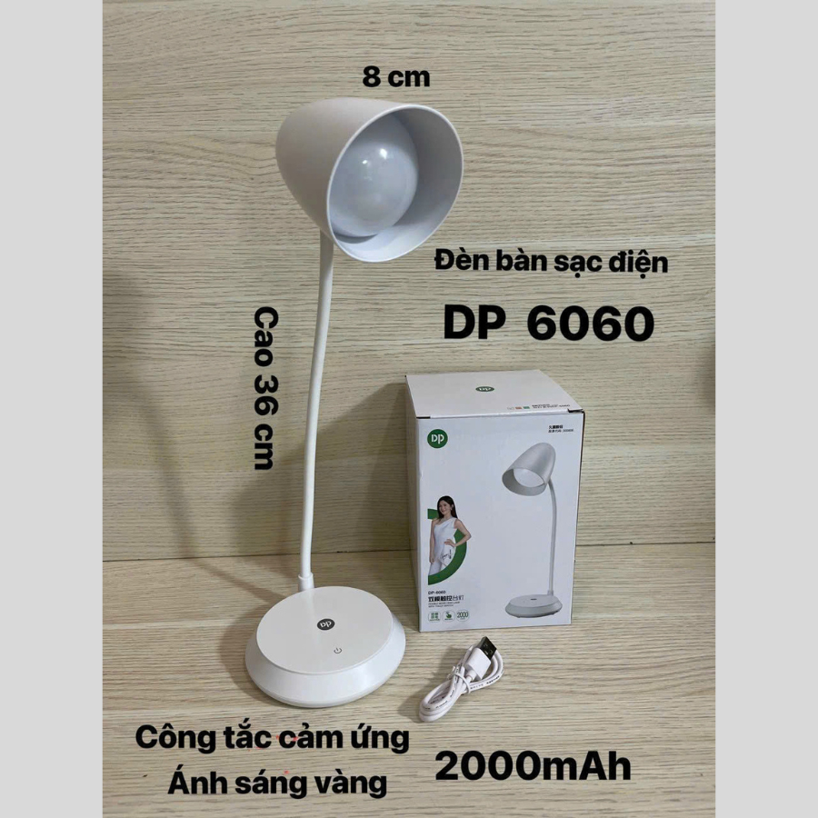 Đèn bàn học sạc điện DP 6060 thân đèn uốn cong linh hoạt kiểu dáng sang trọng