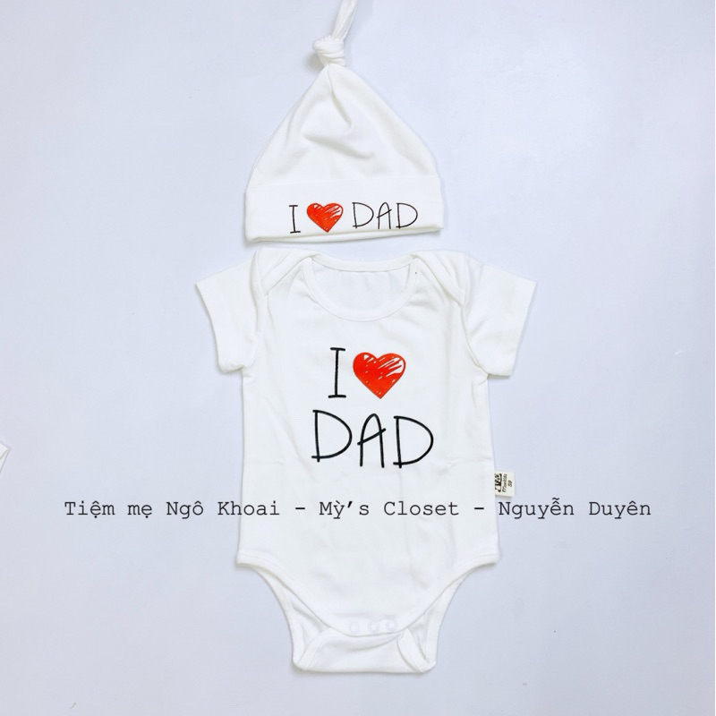 [MD83] BODY CHIP kèm mũ l LOVE MOM I LOVE DAD cho baby