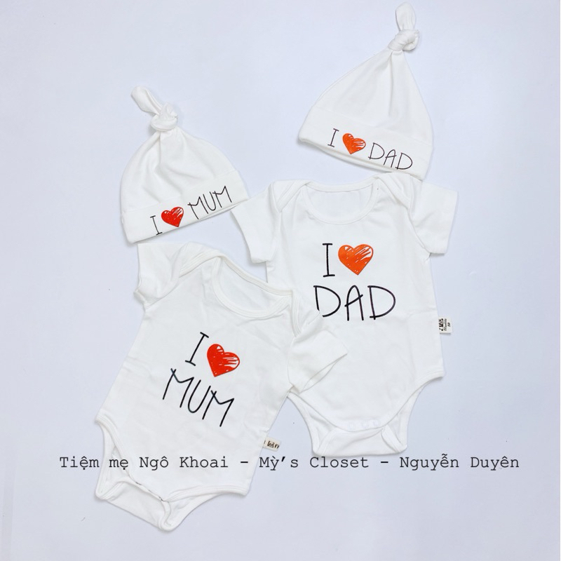 [MD83] BODY CHIP kèm mũ l LOVE MOM I LOVE DAD cho baby