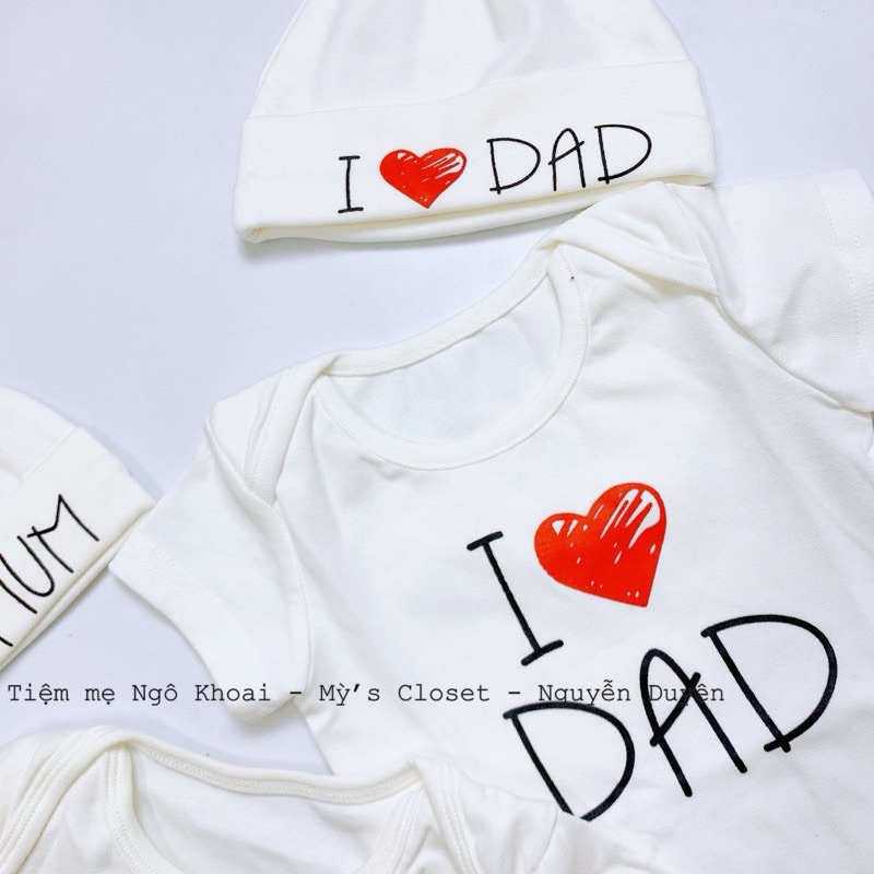 [MD83] BODY CHIP kèm mũ l LOVE MOM I LOVE DAD cho baby
