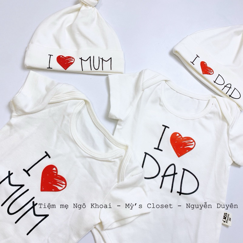 [MD83] BODY CHIP kèm mũ l LOVE MOM I LOVE DAD cho baby