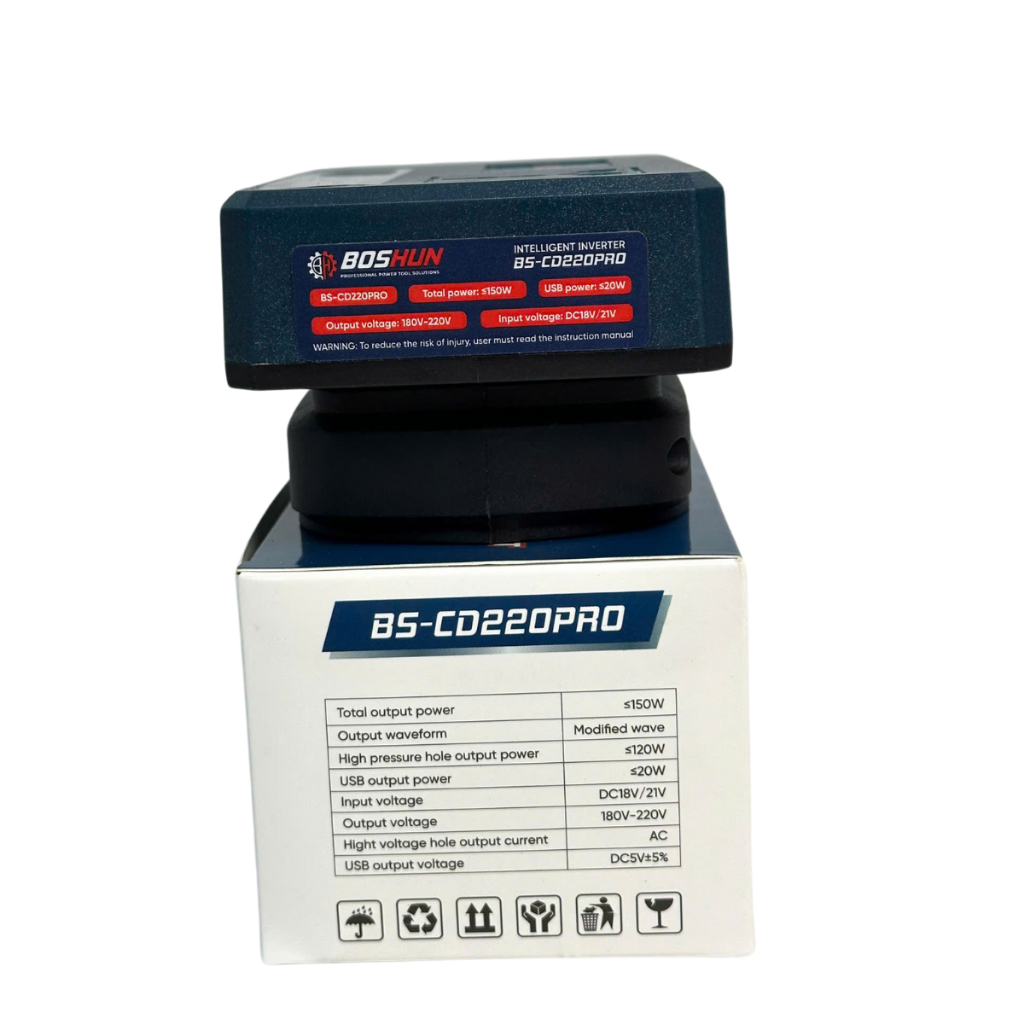 Đế Chuyển Đổi Nguồn Điện BOSHUN BS-CD220PRO Chuyển Từ Pin 21v Lên 110 - 220v, Chân Pin Phổ Thông 4cm