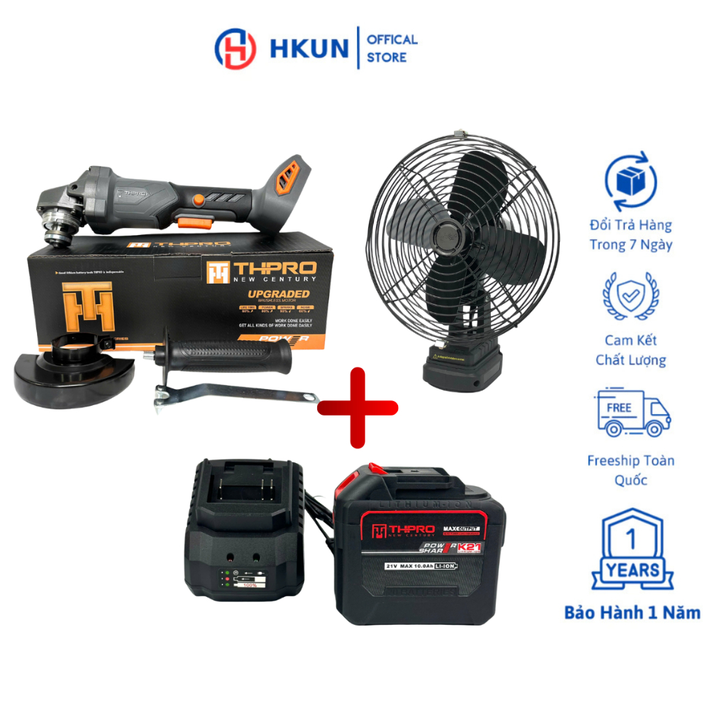 Combo Máy Mài Pin THPRO F1 Động Cơ Không Chổi Than Chân Pin Phổ Thông Tặng Quạt