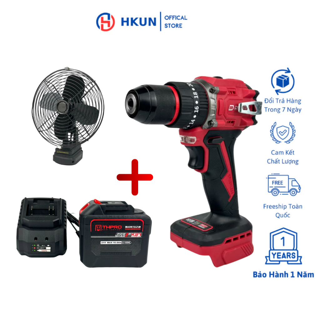Combo Máy Khoan Pin THPRO TH7713 3 Chức Năng Đầu 13mm Autolock Động Cơ Không Chổi Than Chân Pin Phổ Thông Bộ Pin 20cell