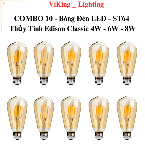 (COMBO 10) Bóng Đèn Led Edison ST64 4W 6W 8W Tiết Kệm Điện Thủy Tinh ...