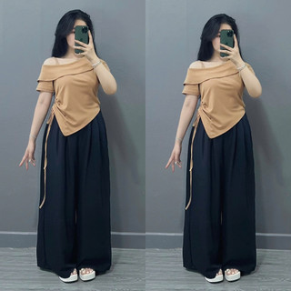 Đồ Bộ Bigsize Nữ Áo Thun Kiểu Vạt Chéo Kèm Quần Lụa Suông Thanh Lịch 60-95kg SET980