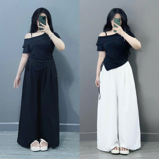 Đồ Bộ Bigsize Nữ Áo Thun Kiểu Vạt Chéo Kèm Quần Lụa Suông Thanh Lịch 60-95kg SET980