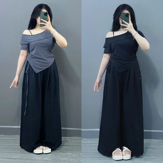 Đồ Bộ Bigsize Nữ Áo Thun Kiểu Vạt Chéo Kèm Quần Lụa Suông Thanh Lịch 60-95kg SET980