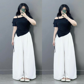 Đồ Bộ Bigsize Nữ Áo Thun Kiểu Vạt Chéo Kèm Quần Lụa Suông Thanh Lịch 60-95kg SET980