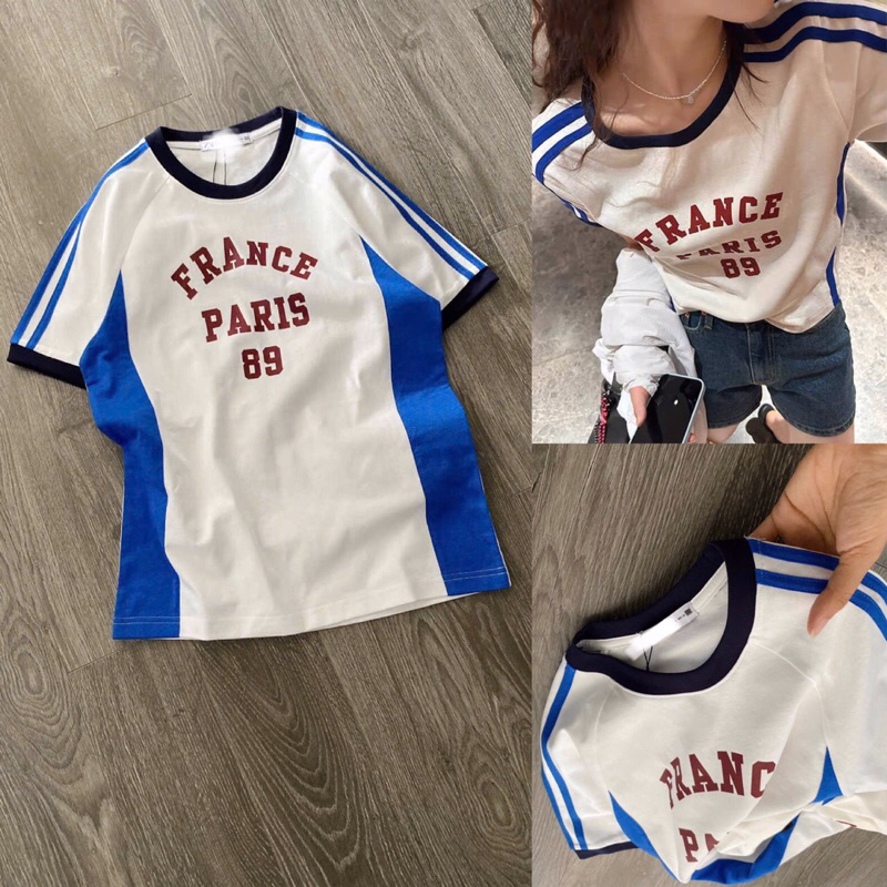 Áo thun cotton nữ in chữ màu trắng dáng ôm,dài 67cm,cổ tròn tay ráp ...